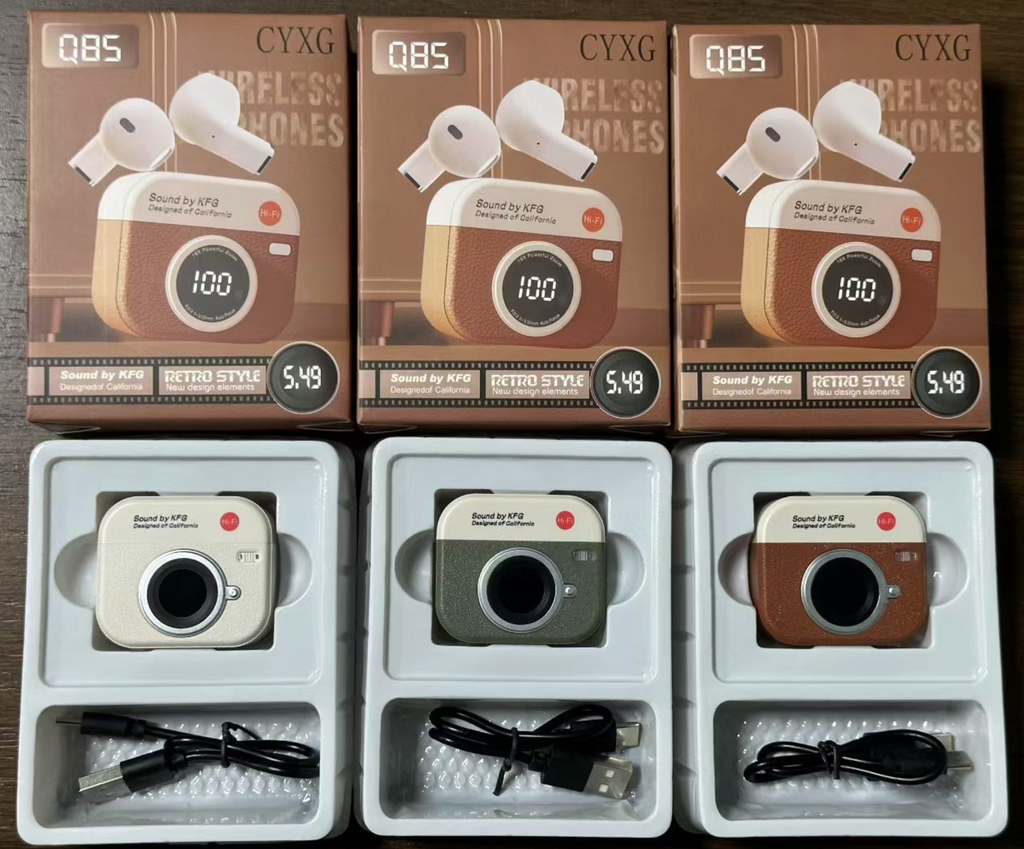 Q85 Retro Camera TWS Earbuds – Wireless Gaming Earphones with LCD Display