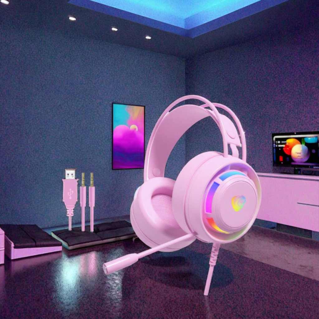 PSH-300 RGB Gaming Headset – Wired Stereo Over-Ear Headphones with Metal & Leather Design