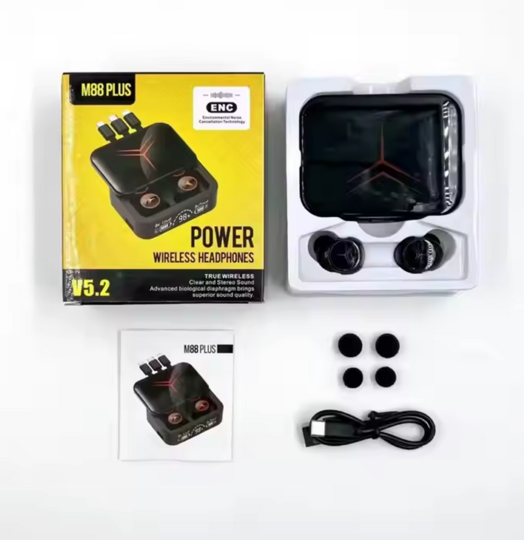 TWS M88 Plus Bluetooth 5.2 Wireless Earbuds – HiFi Stereo Gaming Earphones with Touch Control